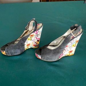 Tattoo Print and Suede Wedges